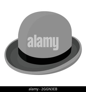Grauer Melone Hut Vektor isoliert auf weiß. Retro, Vintage Hut isometrische Ansicht Stock Vektor