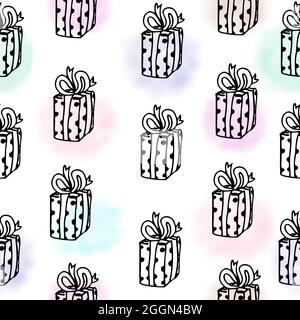 Feiern Geschenke nahtlose Muster mit Polka Punkt, Doodle Hand Darwn Stil Stock Vektor