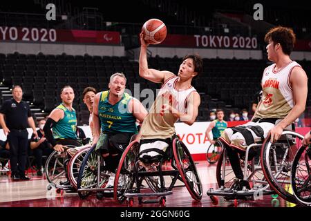 TOKIO, JAPAN. 1. Sep, 2021. Während der Männer-Rollstuhlbabball - Japan vs. Australien - Tokyo 2020 Paralympischen Spiele in der Ariake Arena am Mittwoch, 01. September 2021 in TOKIO, JAPAN. Kredit: Taka G Wu/Alamy Live Nachrichten Stockfoto