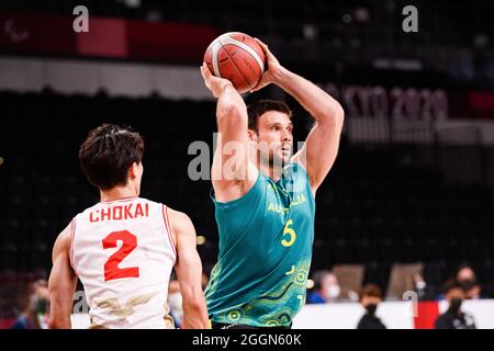 TOKIO, JAPAN. 1. Sep, 2021. Während der Männer-Rollstuhlbabball - Japan vs. Australien - Tokyo 2020 Paralympischen Spiele in der Ariake Arena am Mittwoch, 01. September 2021 in TOKIO, JAPAN. Kredit: Taka G Wu/Alamy Live Nachrichten Stockfoto