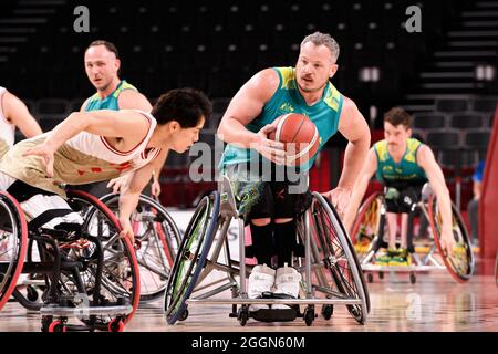 TOKIO, JAPAN. 1. Sep, 2021. Während der Männer-Rollstuhlbabball - Japan vs. Australien - Tokyo 2020 Paralympischen Spiele in der Ariake Arena am Mittwoch, 01. September 2021 in TOKIO, JAPAN. Kredit: Taka G Wu/Alamy Live Nachrichten Stockfoto