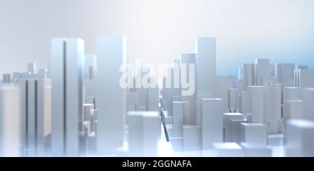 Abstrakt geometrische Stadt greeble Würfel Hintergrund. Stadtgebäude futuristisches Architekturmodell, weißgraue Farbe, 3d-Illustration Stockfoto