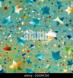 Nahtloses Muster aus Sternmotiv in aufwändigen Farben und Textur Stockfoto