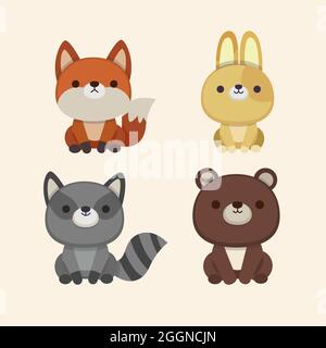 Flache Herbst Tiere Kollektion Vektor-Illustration. Stock Vektor