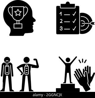 Intrinsische Motivation schwarze Glyphen-Symbole auf weißem Raum gesetzt Stock Vektor