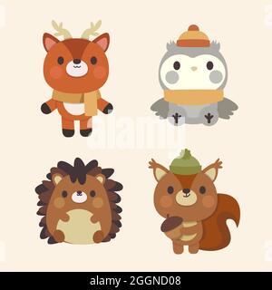Flache Herbst Tiere Kollektion Vektor-Illustration. Stock Vektor