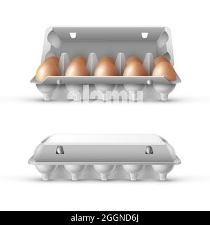 Ei Tablett 3d realistische Vektor-Vorlage Set . 3D-Illustration. Stock Vektor