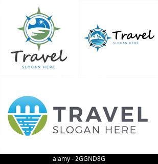 Logo-Design für Reisen, Abenteuer und Urlaub in den Bergen Stock Vektor