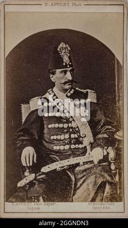 Porträt von Nasser al-DIN Shah Qajar (1831-1896), Schahanshah von Persien. Museum: PRIVATE SAMMLUNG. Autor: Ernest Charles Appert. Stockfoto