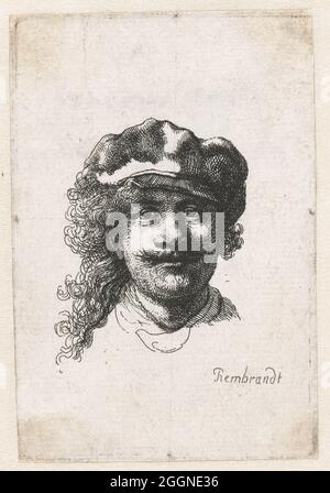 Selbstporträt mit weicher Kappe: Vollgesicht, nur Kopf. Museum: Rijksmuseum, Amsterdam. Autor: Rembrandt van Rhijn. Stockfoto