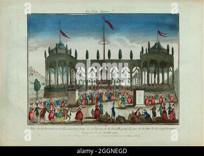 Dekoration und Beleuchtung der Bastille für das Festival der Föderation am 14. Juli 1790. MUSEUM: BIBLIOTHEQUE NATIONALE DE FRANCE. Autor: ANONYM. Stockfoto