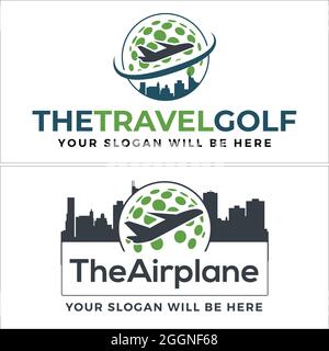Travel Golf Icon Flugzeug Logo Design Stock Vektor