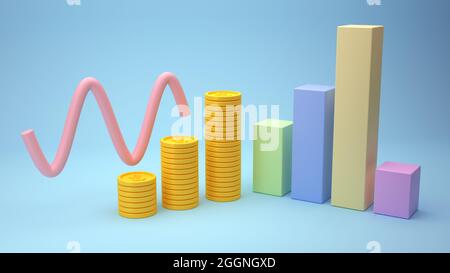 Finanzdatendiagramm auf blauem Hintergrund, 3d-Rendering Stockfoto