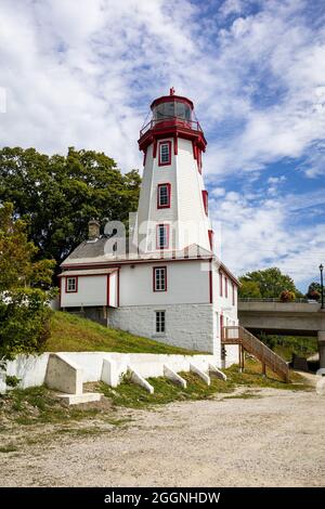 Außenansicht Des Historischen Great Lakes Kincardine Lighthouse Ontario Canada Building Stockfoto