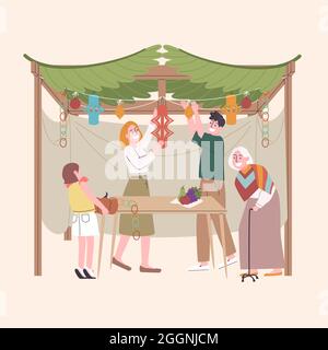 Illustration von Menschen feiern sukkot Vektor-Illustration. Stock Vektor