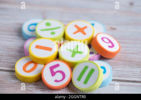 Mathe Zahl bunt auf weißem Hintergrund, Bildung studieren Mathematik Lernen Lehrkonzept. Stockfoto