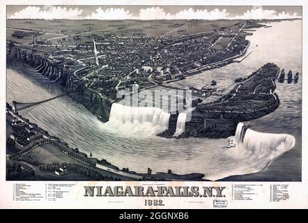 Niagara-Falls, N.Y. 1882. Restaurierte Vintage-Karte, die 1882 in den USA veröffentlicht wurde. Stockfoto