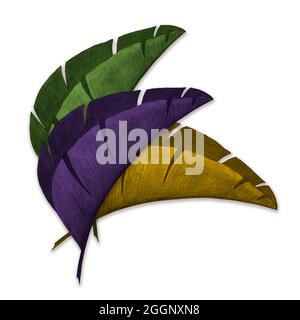 Bananenblätter tropisches Aquarell grün gelb lila, für Ihr Design. Skizze von Hand gezeichnet. Stockfoto