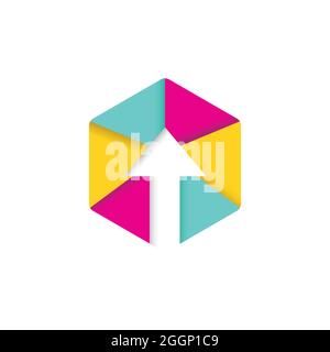 Modernes sechseckiges Pfeil-nach-oben-Logo-Design. Farbenfrohes digitales Logo mit Pfeil und Sechseck Stock Vektor