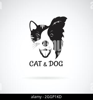 Vektor von Hundegesicht (Border Collie) und Katzengesicht auf weißem Hintergrund. Haustier. Tier. Logo oder Symbol für Hund und Katze. Leicht editierbare geschichtete Vektordarstellung Stock Vektor