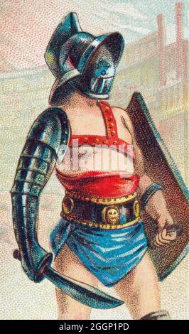 Ein römischer Gladiator. Nach einem Chromolithografen des frühen 20. Jahrhunderts. Stockfoto