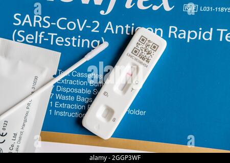 Negatives Covid-19-Ergebnis des Lateral Flow-Selbsttests. Stockfoto