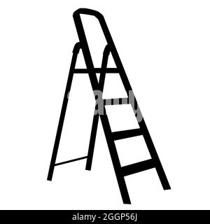 Kontaktplansymbol auf weißem Hintergrund. Metall Trittleiter Zeichen. Treppenhaus-Symbol. Flacher Stil. Stockfoto