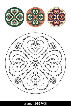 Mandala für Kinder mit Herzformen. Vektorgrafik. Stock Vektor