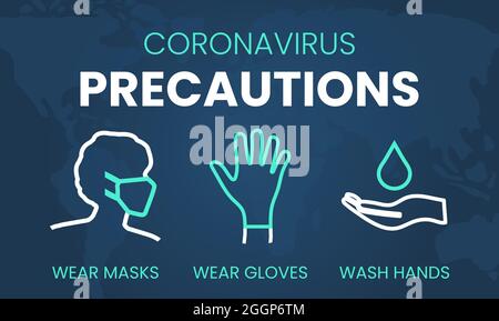 Coronavirus-Vorsichtsmaßnahmen Masken, Handschuhe, Hände Waschen Illustration Stock Vektor