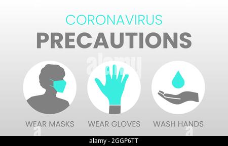 Coronavirus-Vorsichtsmaßnahmen Masken, Handschuhe, Hände Waschen Illustration Stock Vektor