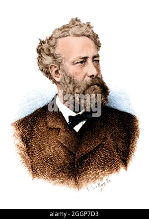 Jules Verne (1828-1905) war ein französischer Romancier, Dichter und Dramatiker, der Pionierarbeit im Science-Fiction-Genre geleistet hat. Stockfoto