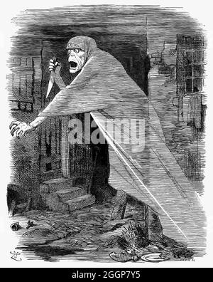 Ein satirischer Cartoon aus dem Punch Magazine, der den Geist von Jack the Ripper durch den Londoner Stadtteil Whitechapel zeigt und das „urderous Crime - The Nemesis of Neglect“ symbolisiert Stockfoto