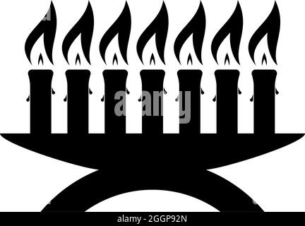 Kwanzaa Kerzen glühenden afrikanischen Urlaub Sieben Kerze auf Kerzenständer amerikanischen ethnischen kulturellen Urlaub Symbol schwarze Farbe Vektor Illustration flachen Stil Stock Vektor