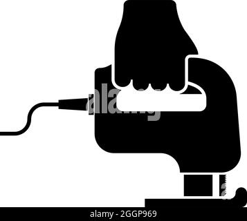 Elektrische Laubsäge Werkzeug Handjig Säge im Einsatz Arm Symbol schwarz Farbe Vektor Illustration flach Stil einfaches Bild Stock Vektor