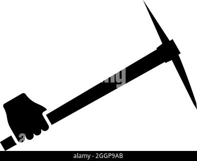 Pickaxe in der Hand Werkzeug im Einsatz Arm graben und Bergbau Konzept Industrielle Arbeit Mattock Steinbruch Symbol schwarz Farbe Vektor Illustration flachen Stil einfaches Bild Stock Vektor