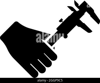 Bremssattel in der Hand Bremssattel in Arm Messeinrichtung Messen Verwenden Symbol schwarz Farbe Vektor Illustration flach Stil einfaches Bild Stock Vektor