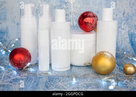 Neujahr oder weihnachtsgeschenke von Hautpflegeprodukten und Kosmetika Stockfoto