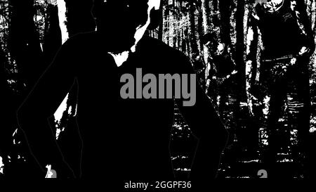 3d Illustration - Walking Zombie im Holz - schwarz & weiß Stockfoto