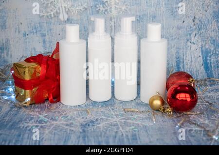 Neujahr oder weihnachtsgeschenke von Hautpflegeprodukten und Kosmetika Stockfoto