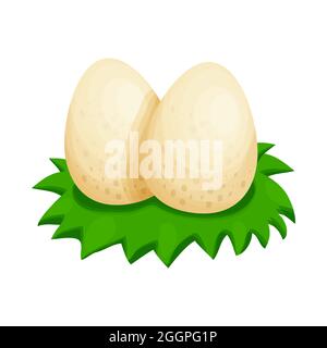 Dinosaurier nisten mit Eiern und Gras im Cartoon-Stil isoliert auf weißem Hintergrund. Prähistorische Muschel, Reptil Baby. . Vektorgrafik Stock Vektor