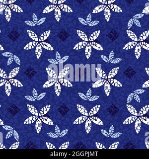 Vector blau Shibori Quilt abstrakte Blumendrucke nahtlose Muster mit Terrazzo Hintergrund 02. Geeignet für Textilien, Geschenkpapier und Tapeten. Stock Vektor
