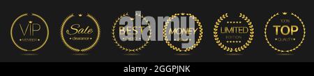 VIP-Mitglied Goldener Lorbeerkranz-Labelset Stock Vektor
