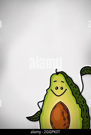 Niedliche Avocado-Figuren. Lustig lächelnd Avocado Cartoon Emoticon in flachem Stil Stockfoto