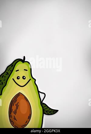 Niedliche Avocado-Figuren. Lustig lächelnd Avocado Cartoon Emoticon in flachem Stil Stockfoto