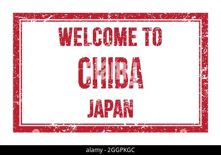 WILLKOMMEN BEI CHIBA - JAPAN, Worte auf rotem Rechteck Post Stempel geschrieben Stockfoto