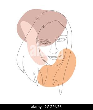 Schönes Gesicht eines russischen Mädchens im Linienkunststil. Vektorgrafik mit abstrakten Formen. Stock Vektor