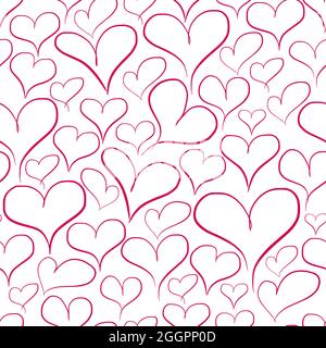 Rote Umrisse Herz Nahtloses Muster auf weißem Hintergrund Stock Vektor