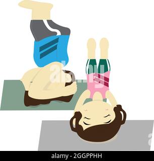 Junge Männer und Frauen üben Yoga auf Kopfstand, Übung durch sirsasana Yoga Stock Vektor