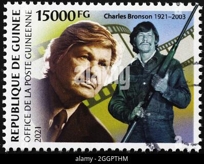 Schauspieler Charles Bronson auf Briefmarke von Guinea Stockfoto