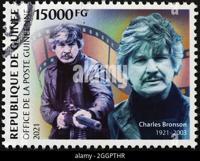 Schauspieler Charles Bronson auf Briefmarke von Guinea Stockfoto